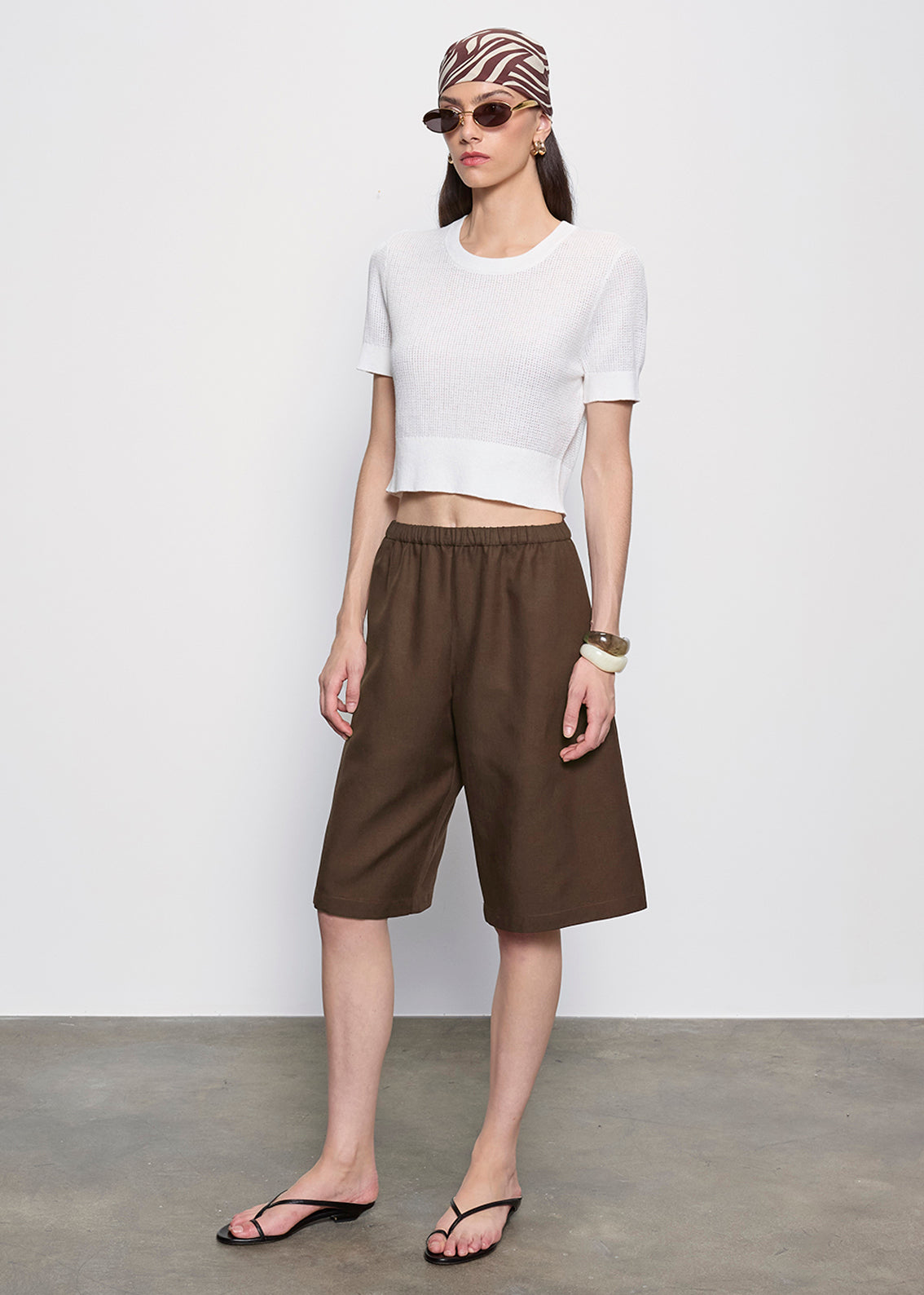 Linen Open Knit Cropped S/S | Off White – Enza Costa