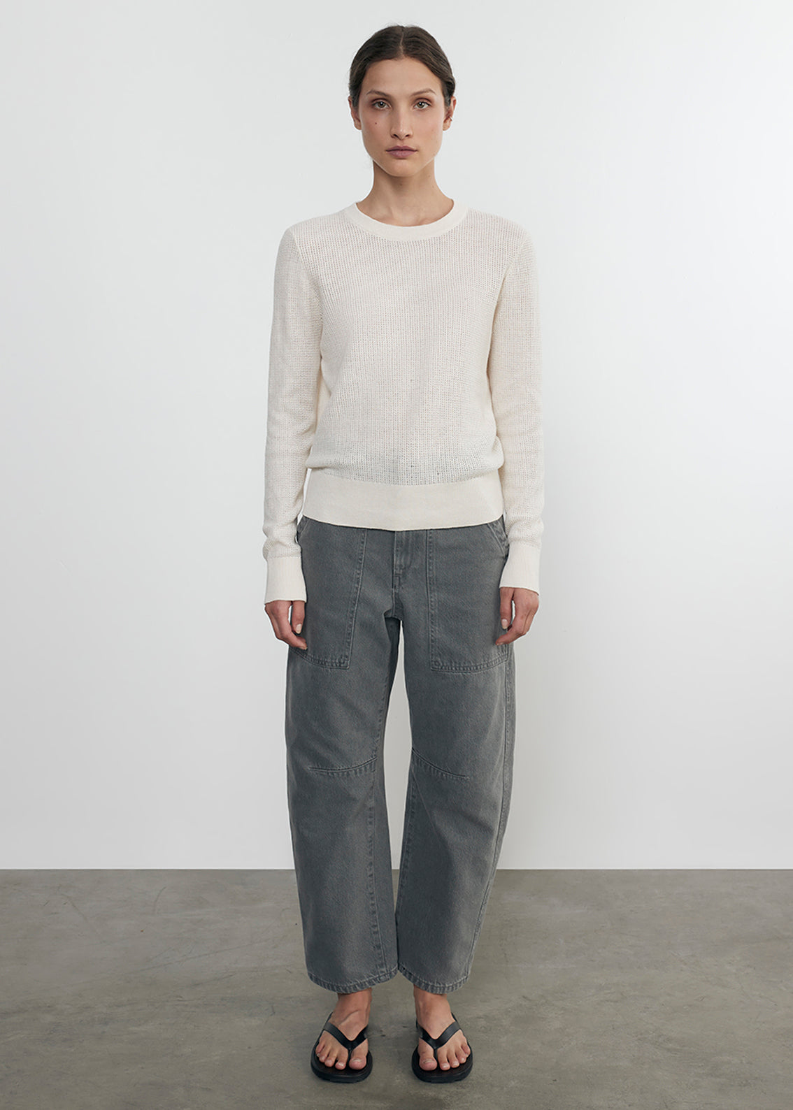 Linen Open Knit Crewneck | Cream