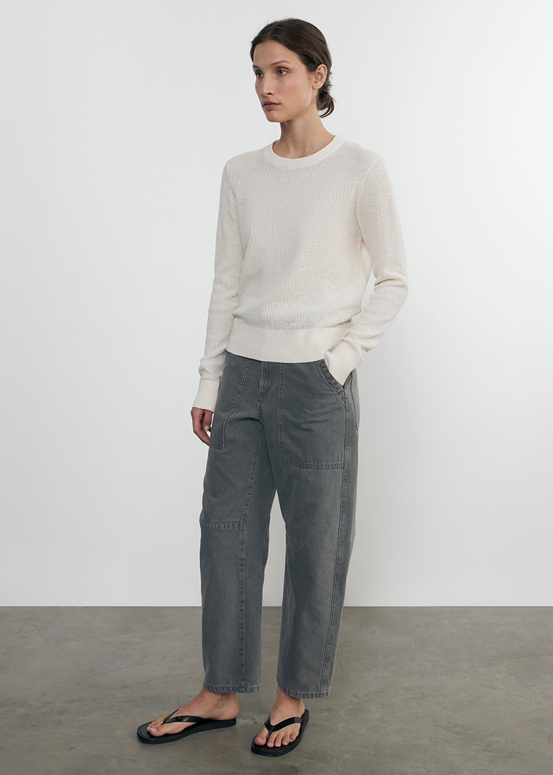 Linen Open Knit Crewneck | Cream