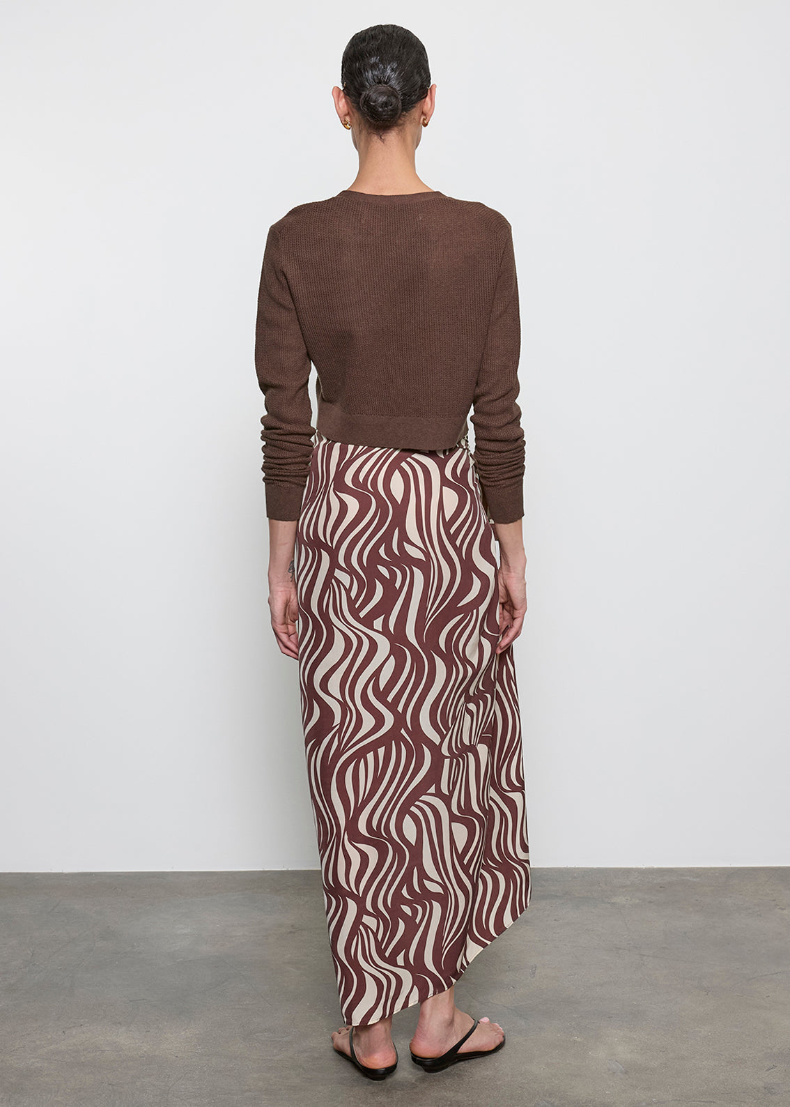 Linen Open Knit Cropped V Neck Cardigan | Chocolate