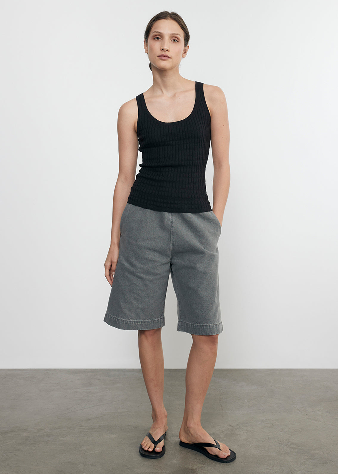 Linen Cotton Sweater Tank | Black