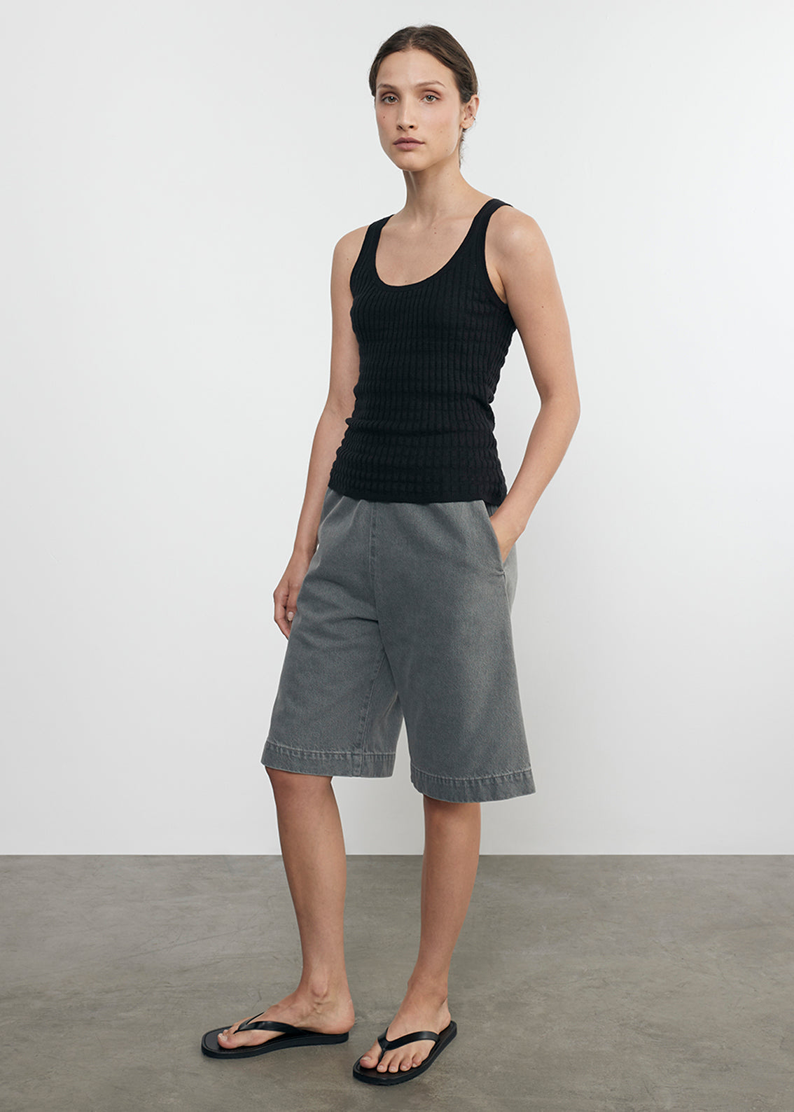 Linen Cotton Sweater Tank | Black