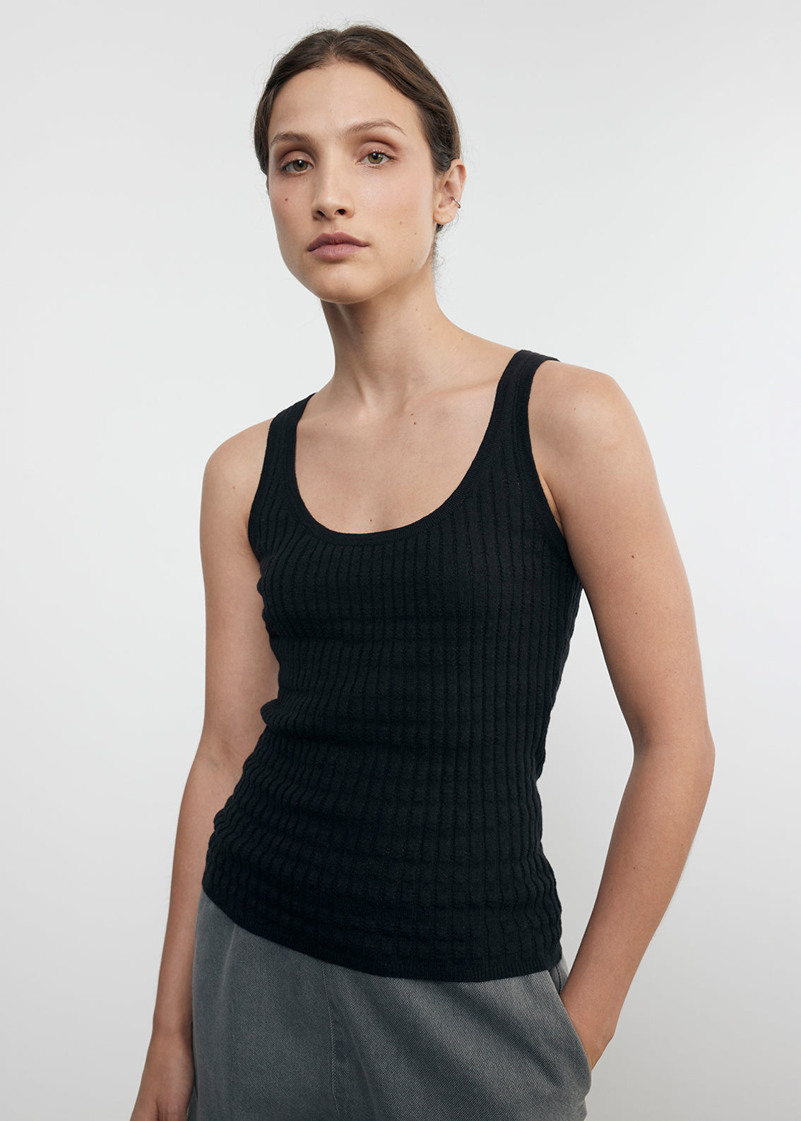 Linen Cotton Sweater Tank | Black