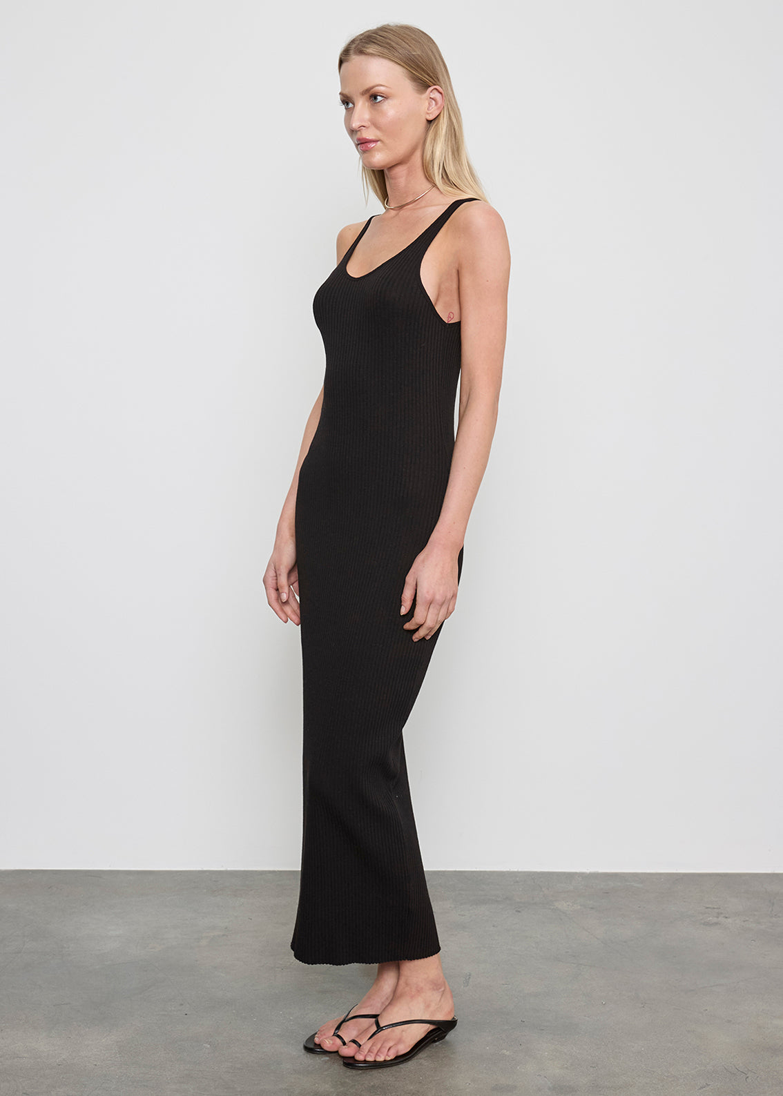 Military Rib Slim Tank Dress | Black