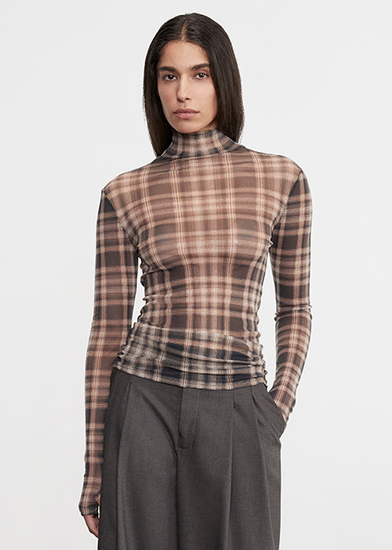 Plaid Mesh L/S Turtleneck | Plaid