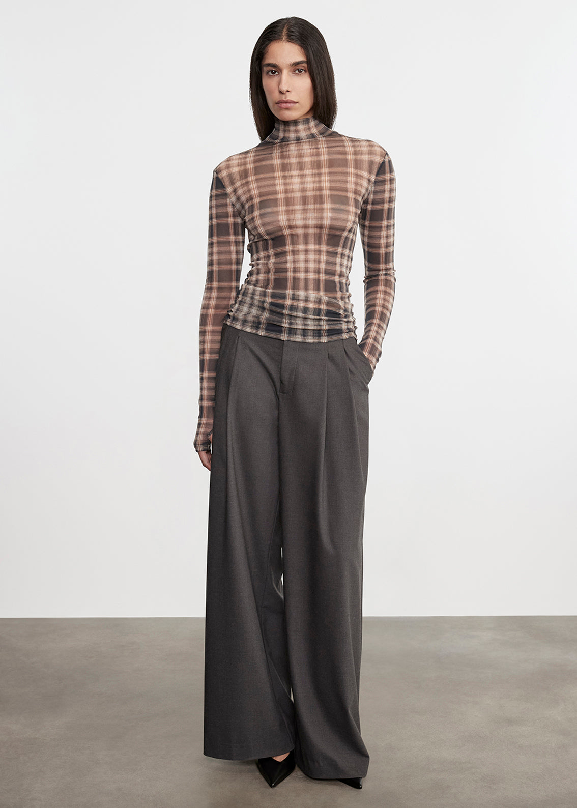 Plaid Mesh L/S Turtleneck | Plaid