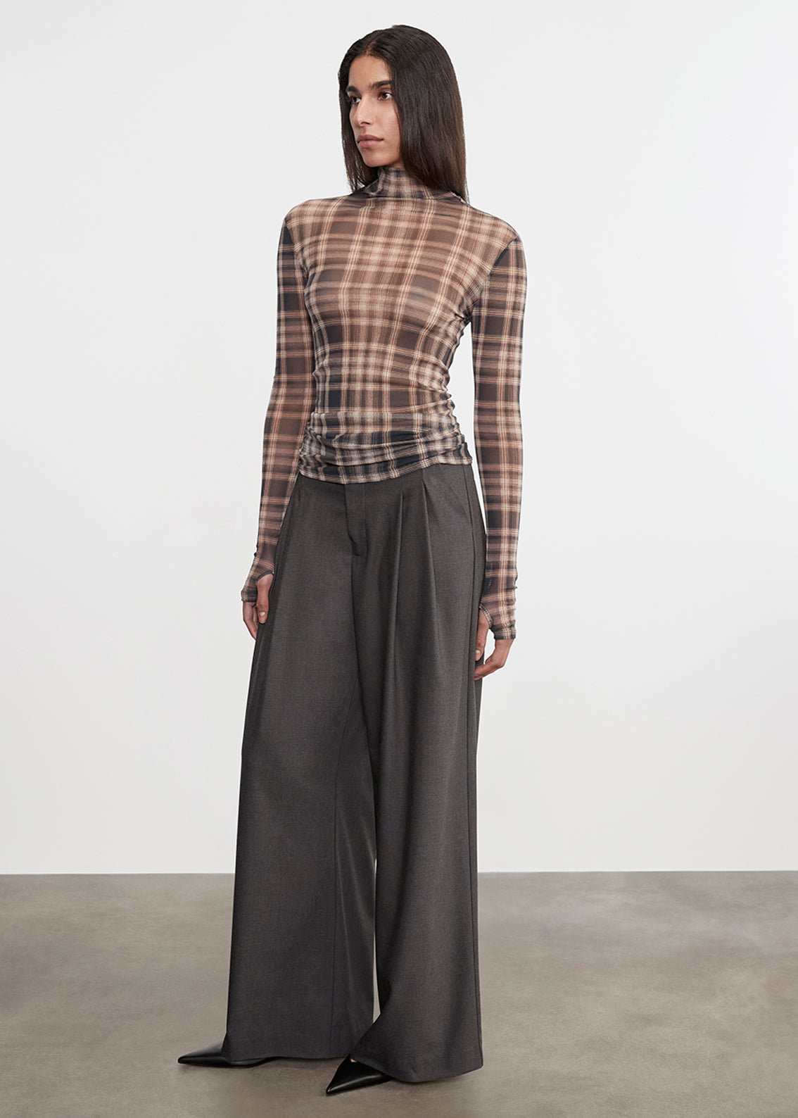 Plaid Mesh L/S Turtleneck | Plaid
