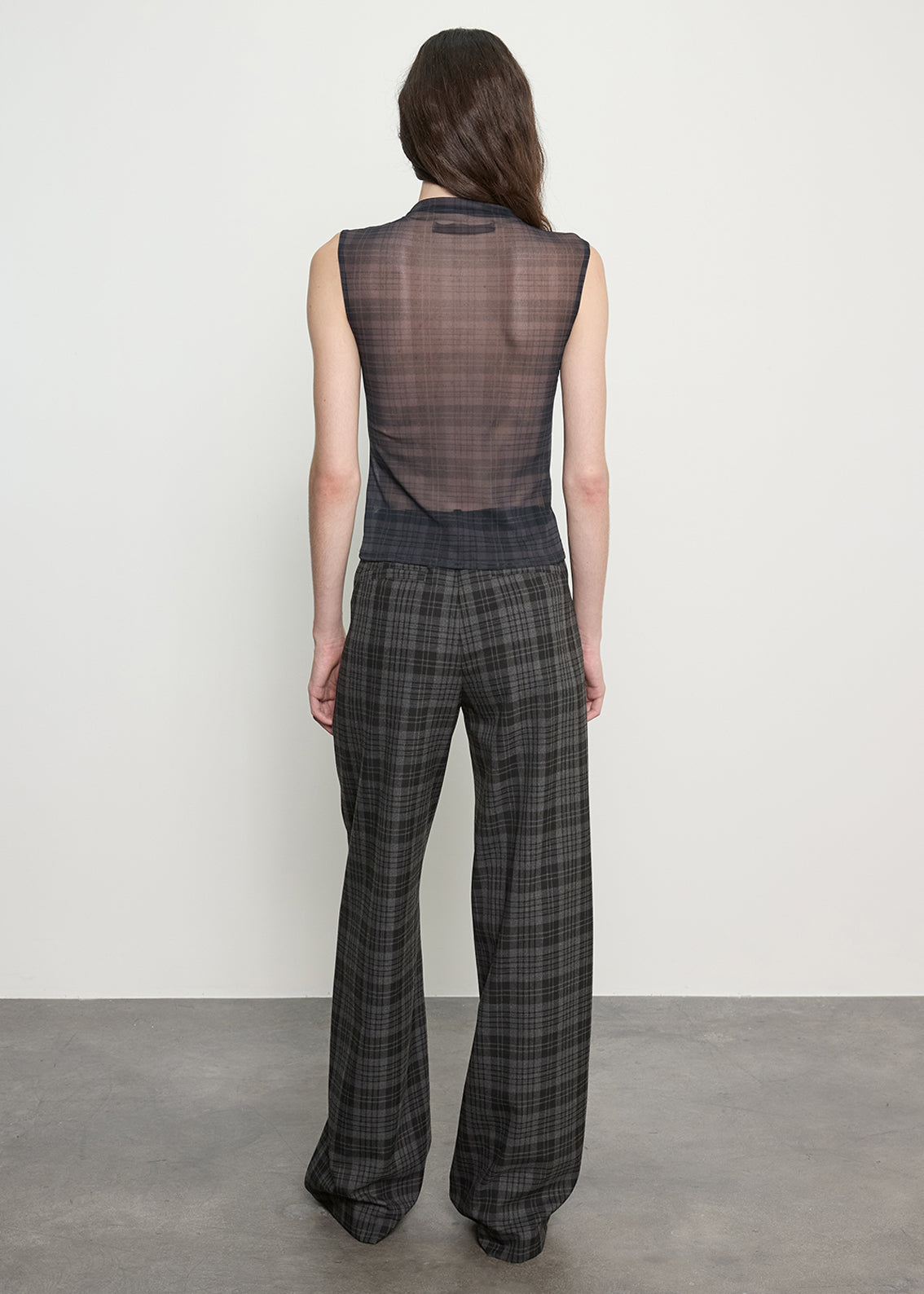 Plaid Mesh Sleeveless Twist Top | Shadow Plaid