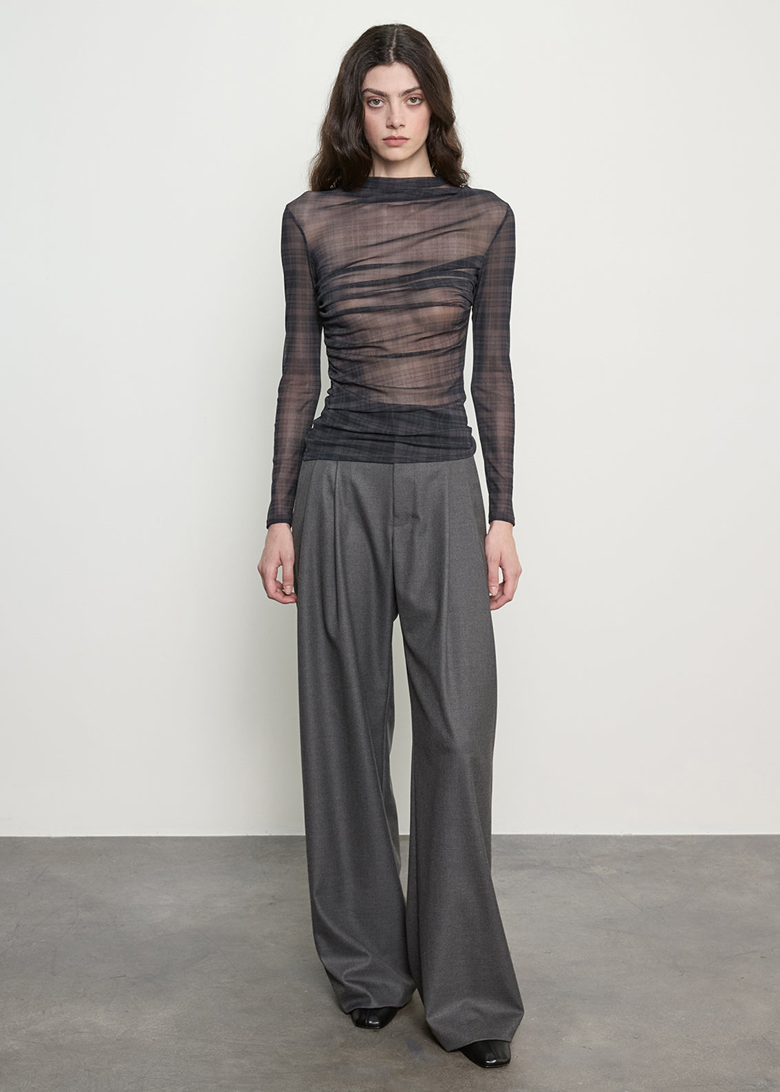 Plaid Mesh L/S Twist Top | Shadow Plaid