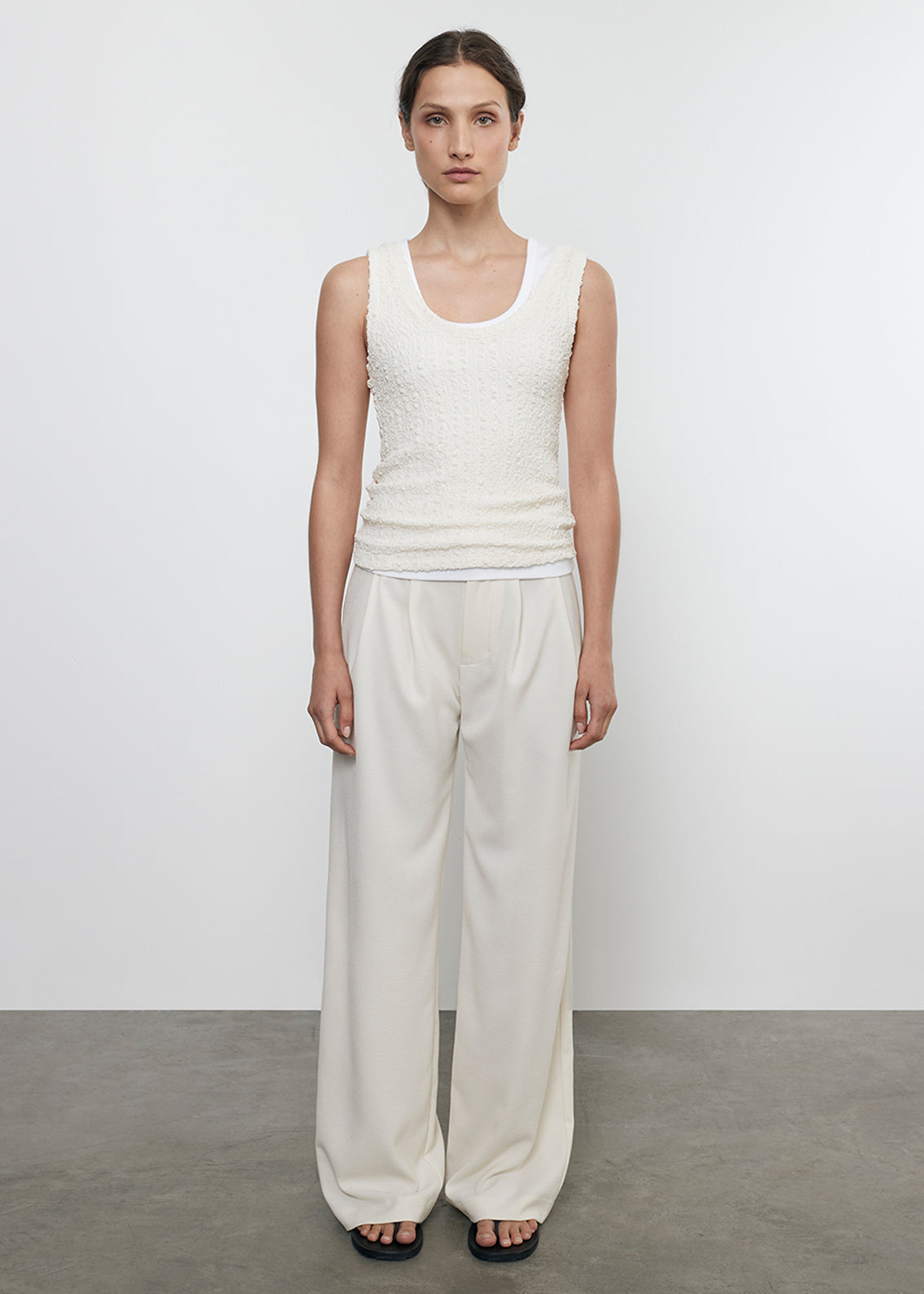 Crepe Mid Rise Trouser | Cream