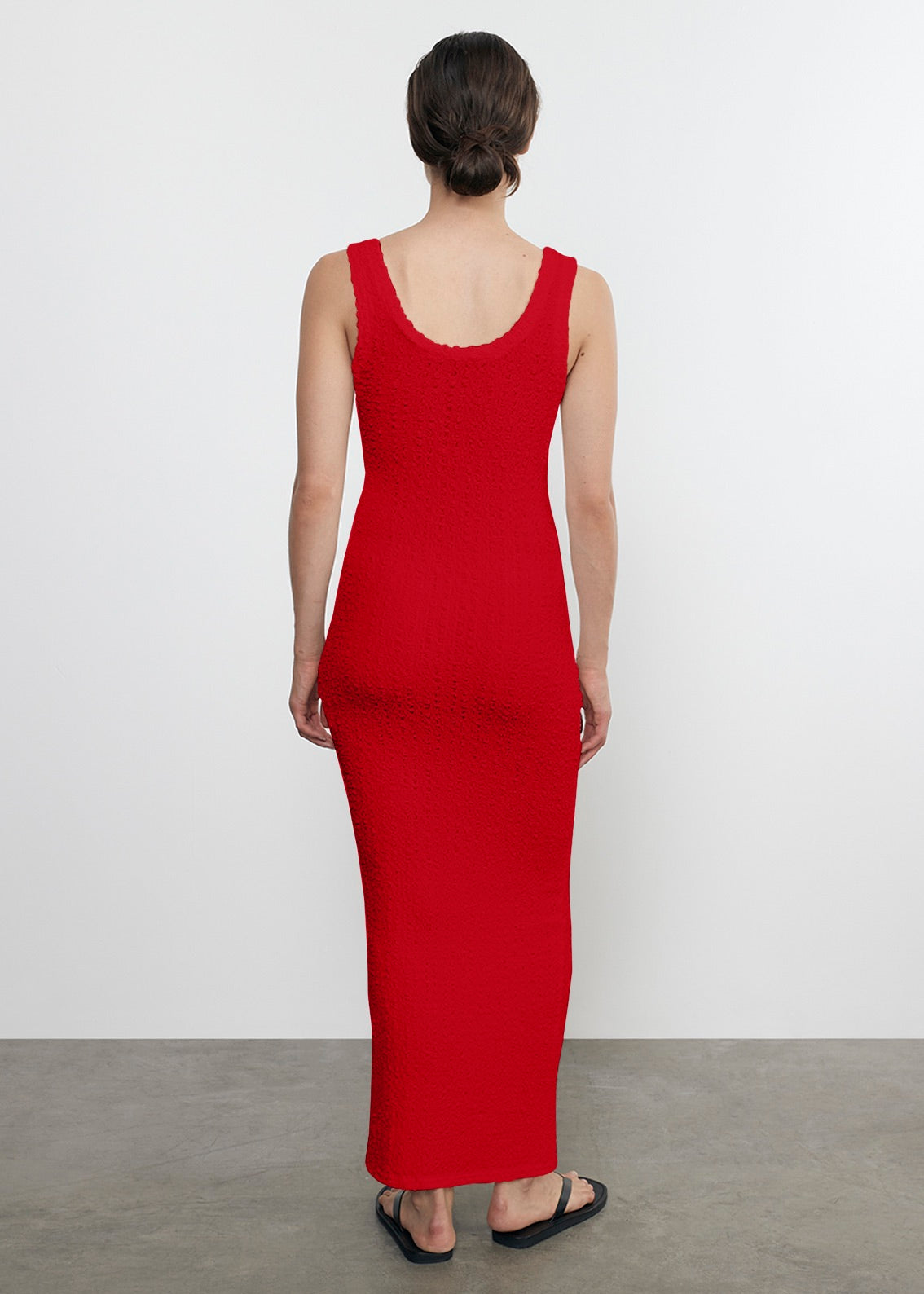 puckered tank dress in red