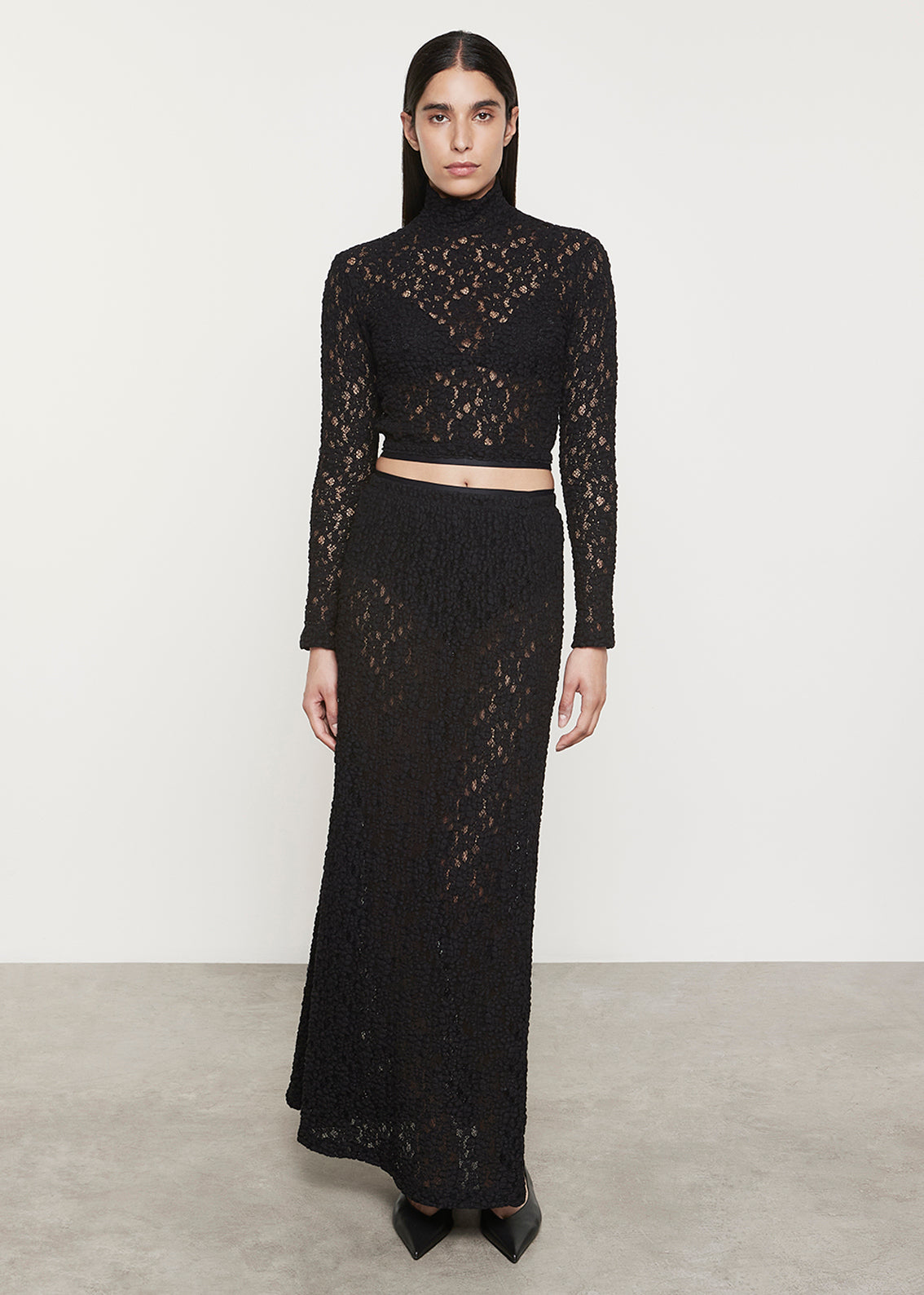 Puckered Lace Skirt | Black