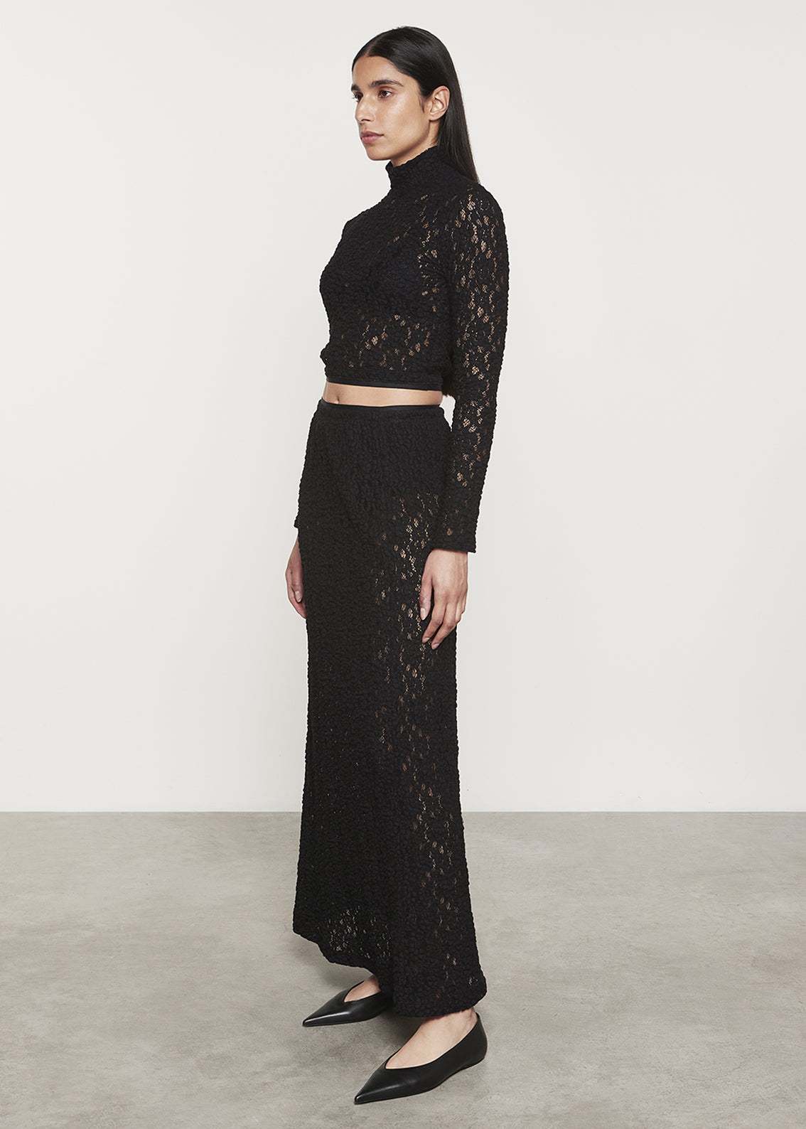 Puckered Lace Skirt | Black