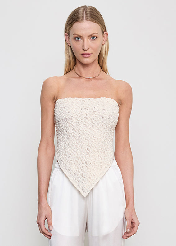 Puckered Lace Scarf Top | Off White