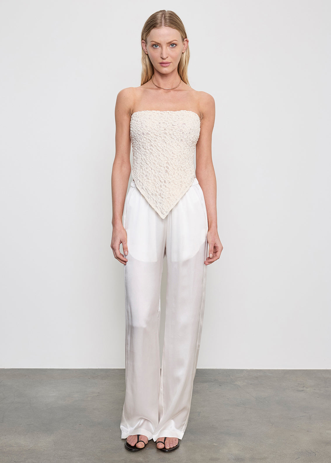 Puckered Lace Scarf Top | Off White