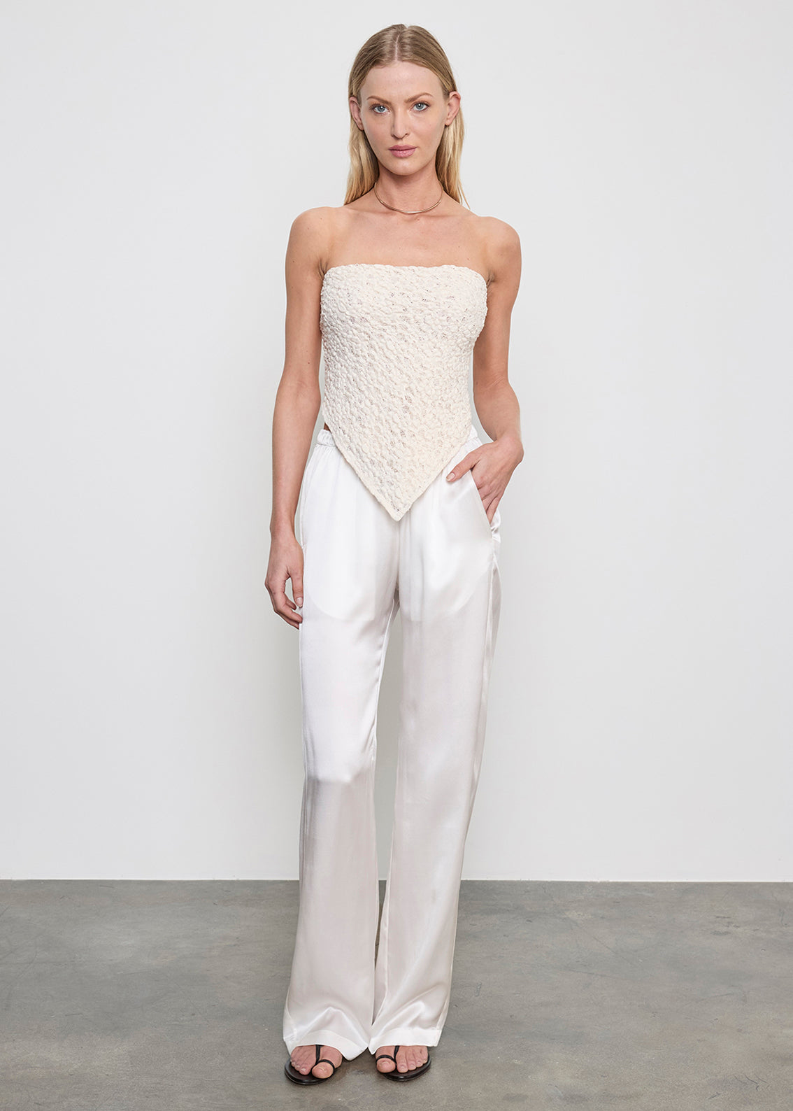 Puckered Lace Scarf Top | Off White