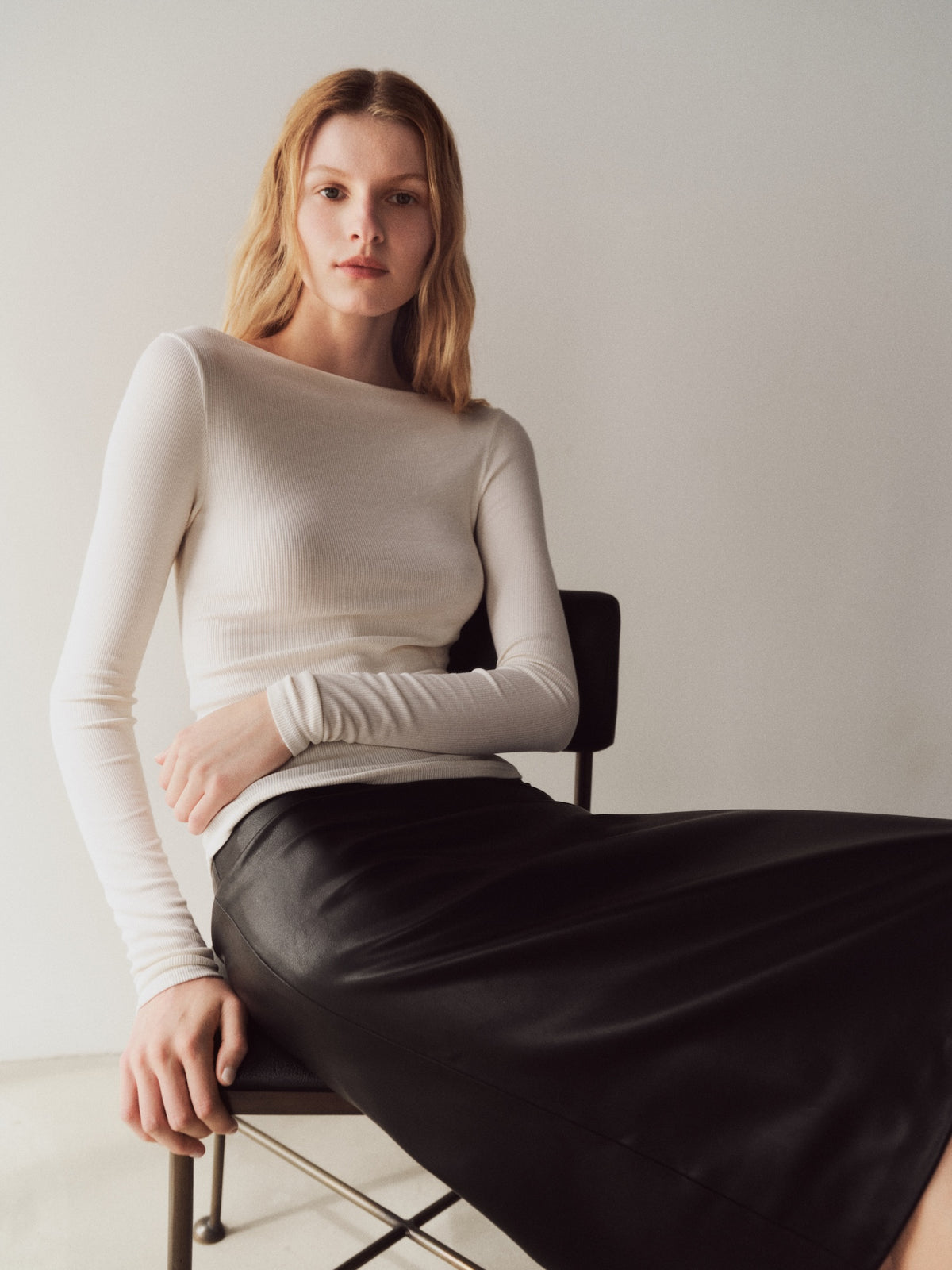 Fluid Silk Rib Boatneck | Antique Cream