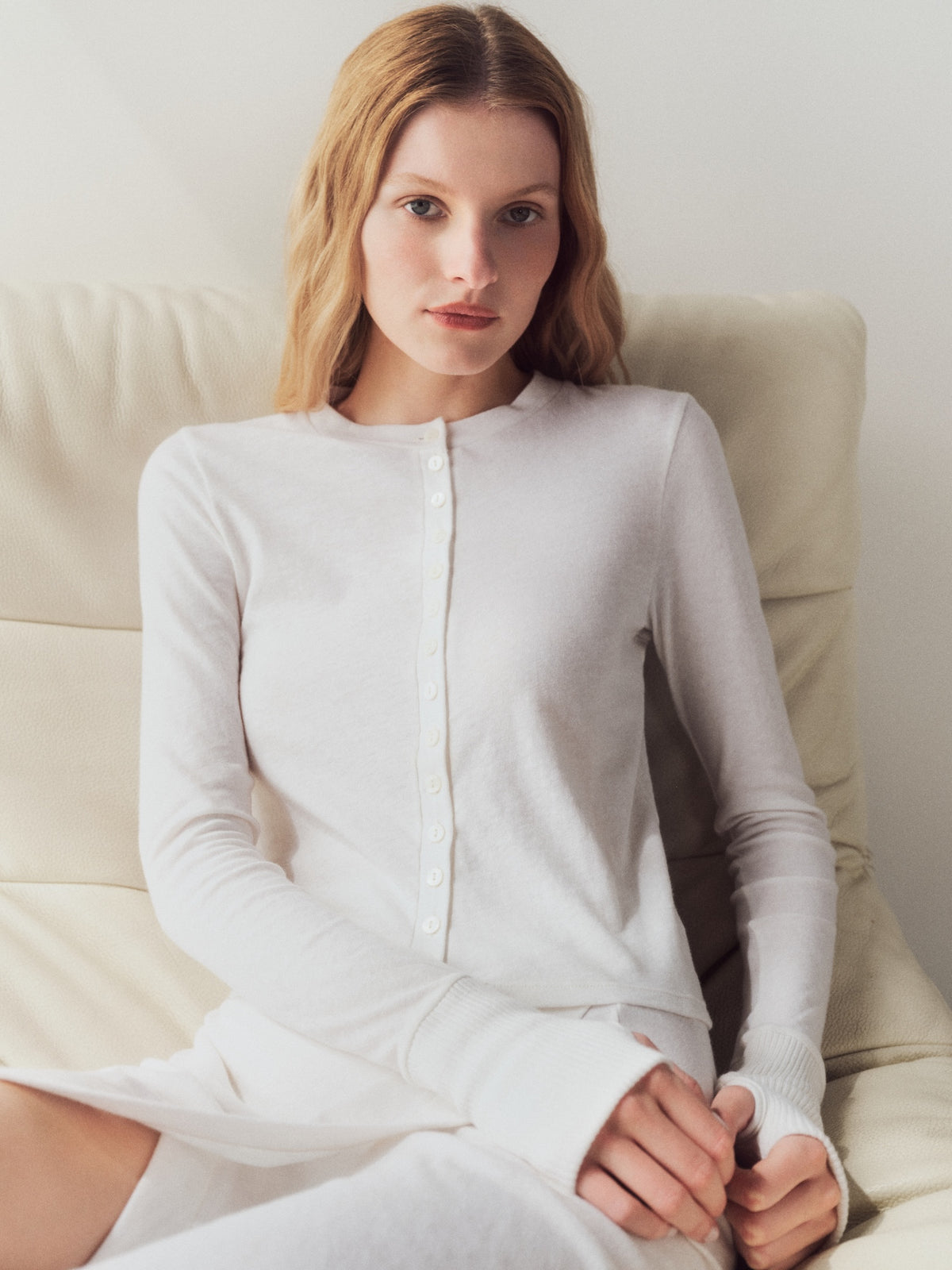 Fine Cashmere Jersey Cardigan | White