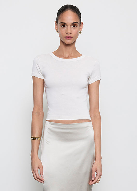 Supima Baby Rib Cropped Tee | Pearl Grey