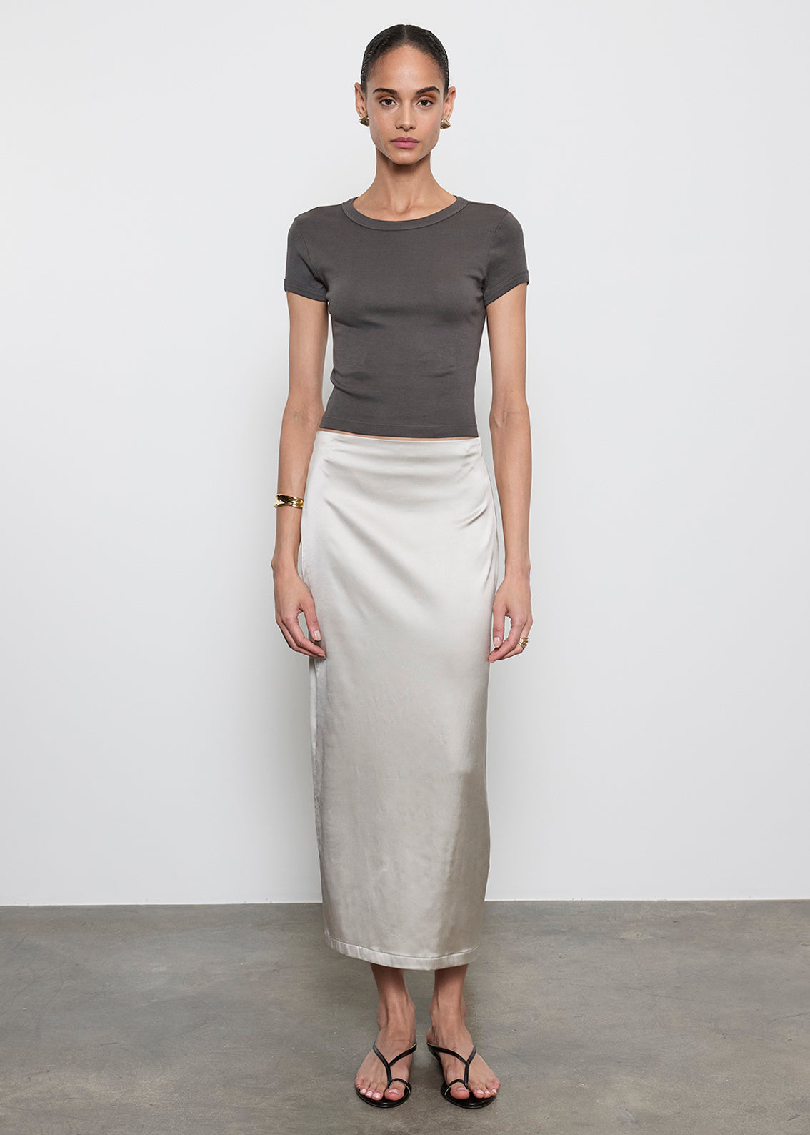 Supima Baby Rib Cropped Tee | Slate