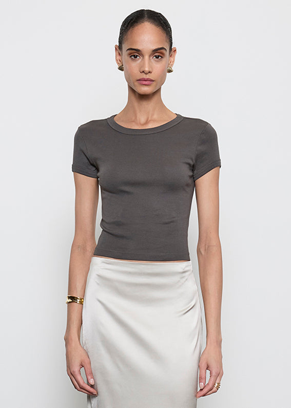 Supima Baby Rib Cropped Tee | Slate