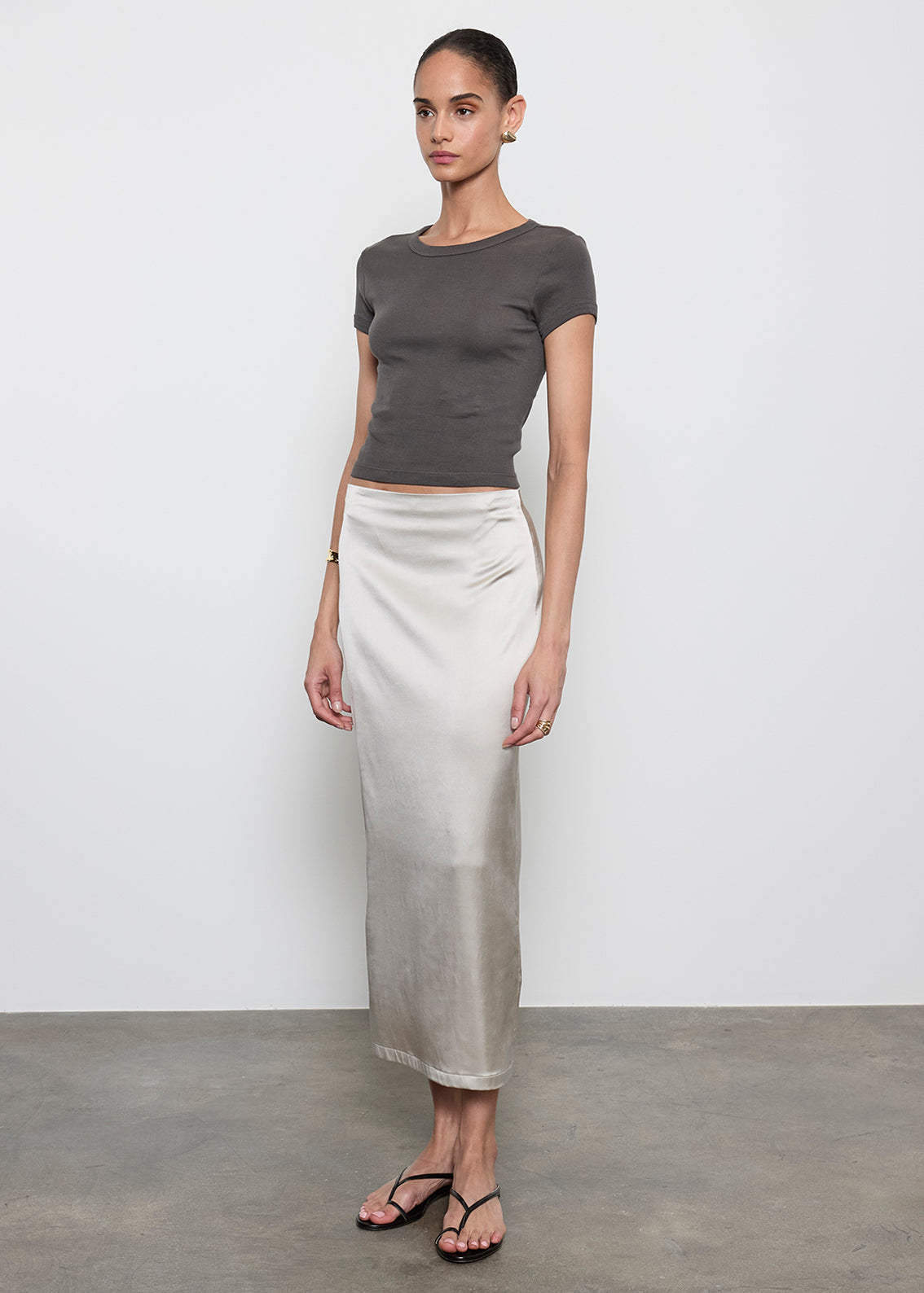 Supima Baby Rib Cropped Tee | Slate