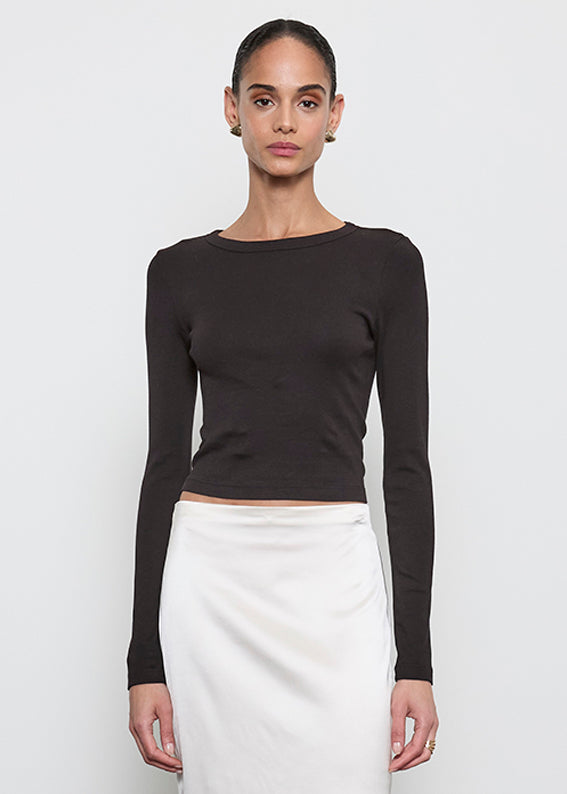 Supima Baby Rib L/S Cropped Top | Black