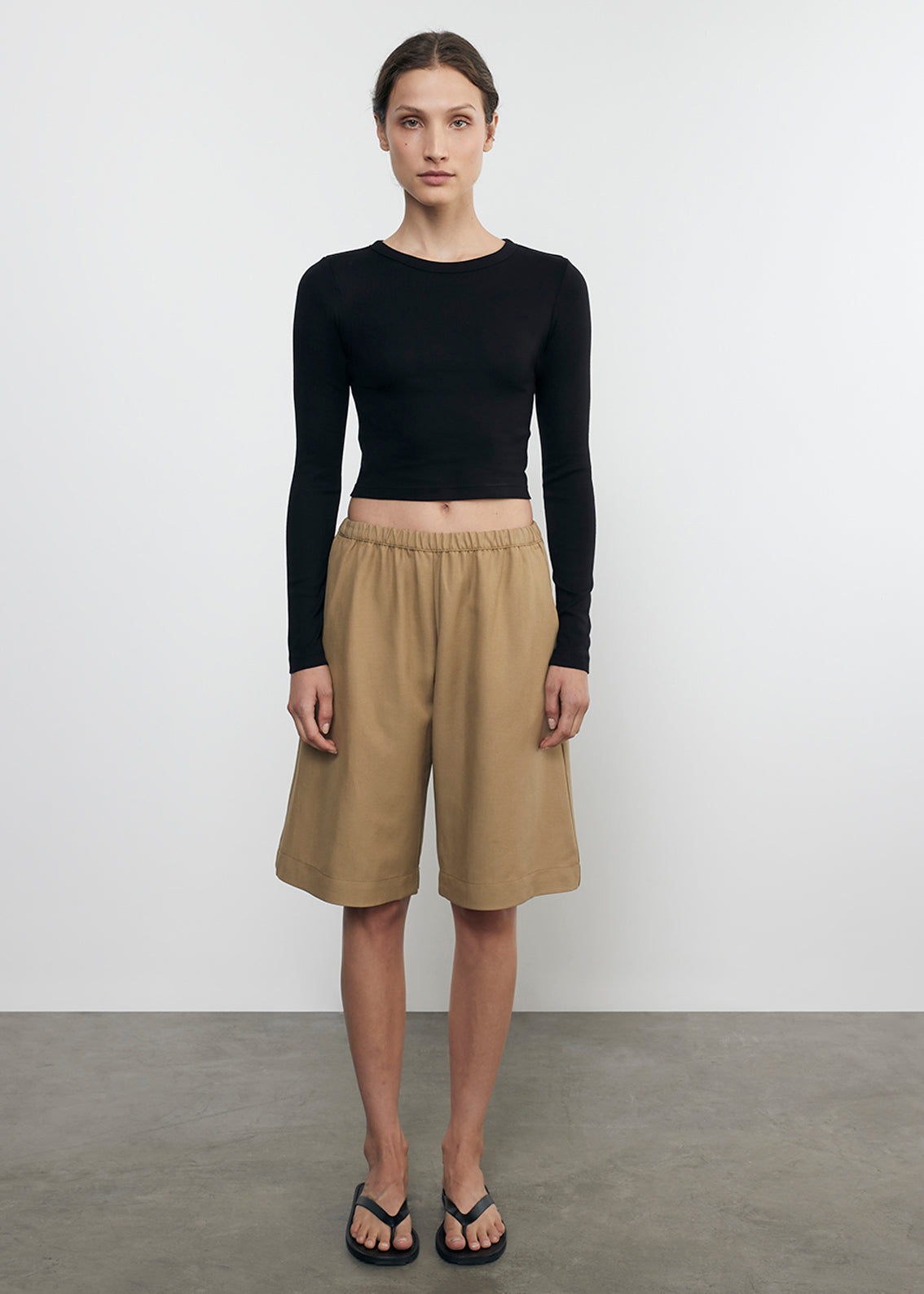 Supima Baby Rib L/S Cropped Top | Black