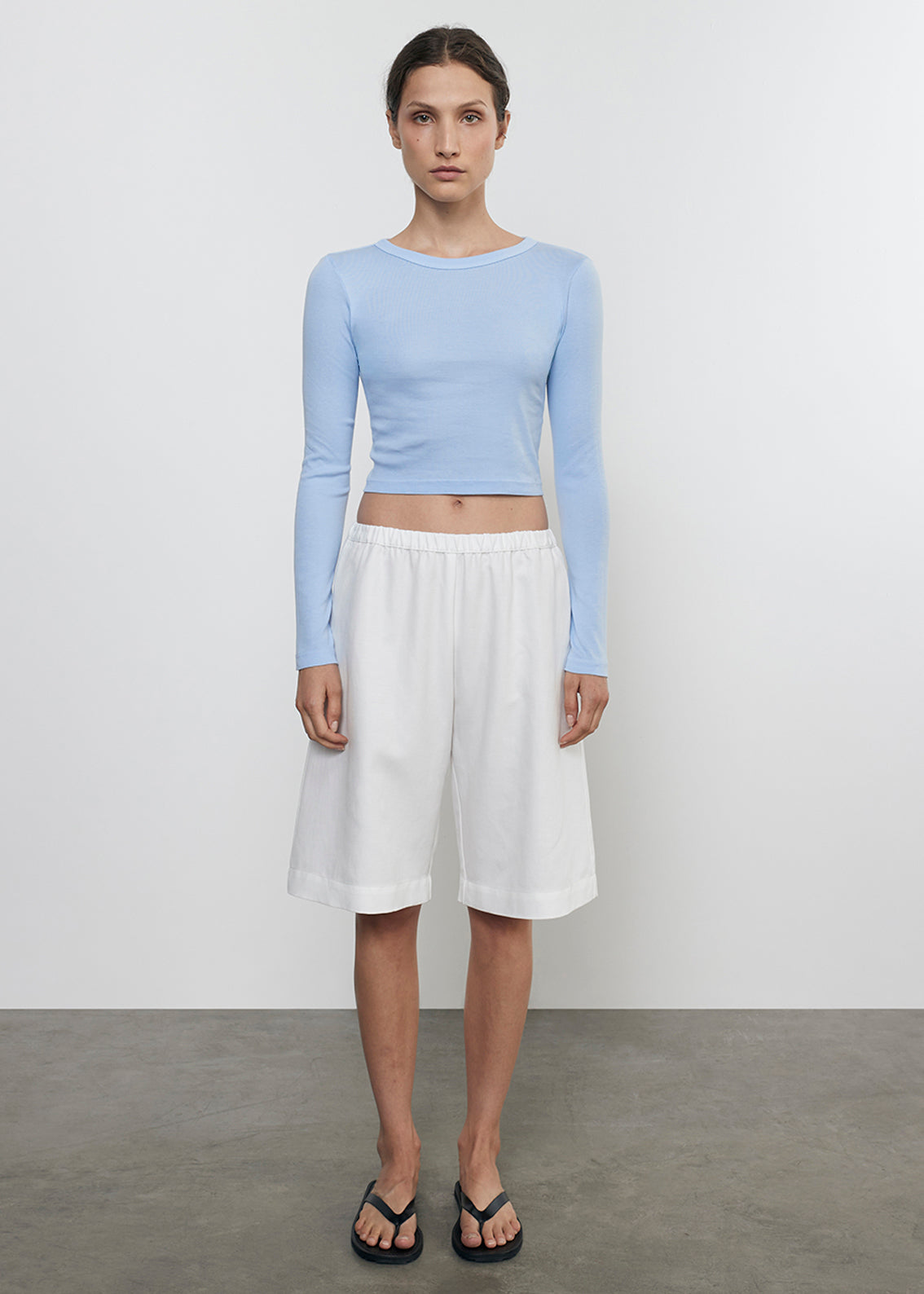 supima baby rib l/s cropped top in light blue