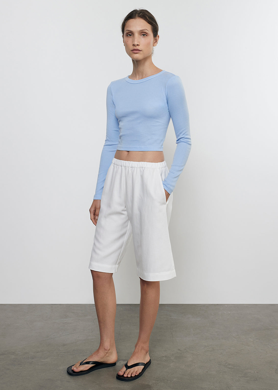 Supima Baby Rib L/S Cropped Top | Light Blue