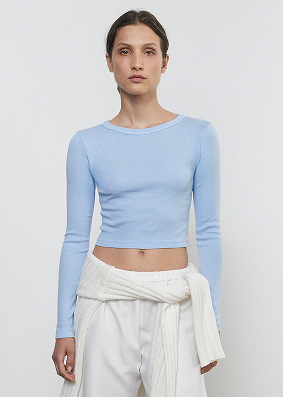 Supima Baby Rib L/S Cropped Top | Light Blue