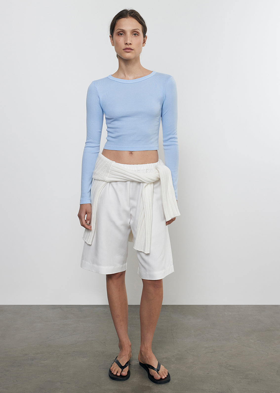 supima baby rib l/s cropped top in light blue