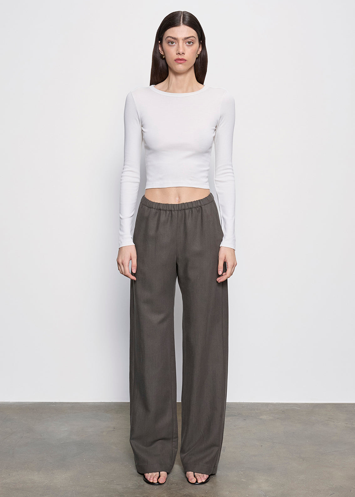 Supima Baby Rib L/S Cropped Top | Pearl Grey