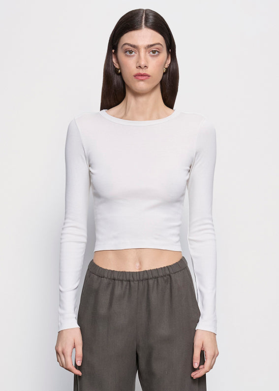 Supima Baby Rib L/S Cropped Top | Pearl Grey
