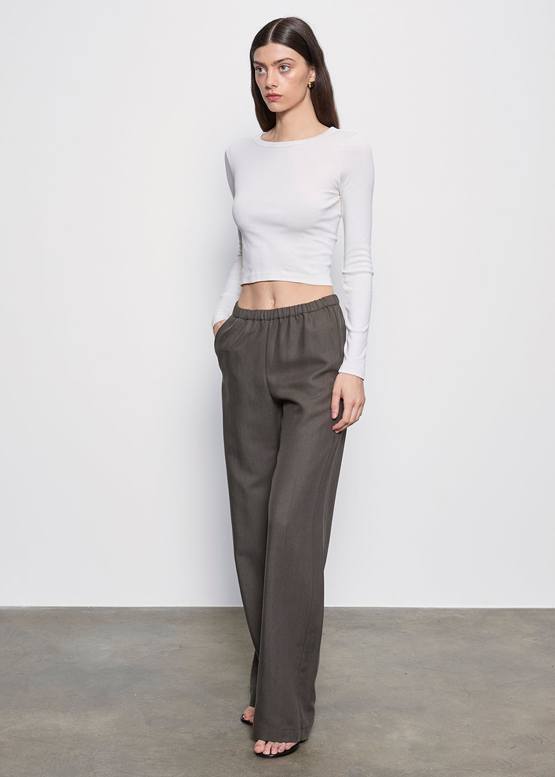Supima Baby Rib L/S Cropped Top | Pearl Grey