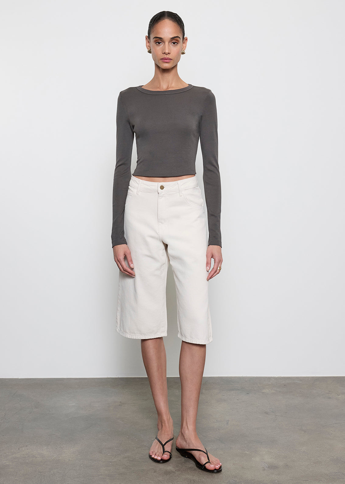 Supima Baby Rib L/S Cropped Top | Slate