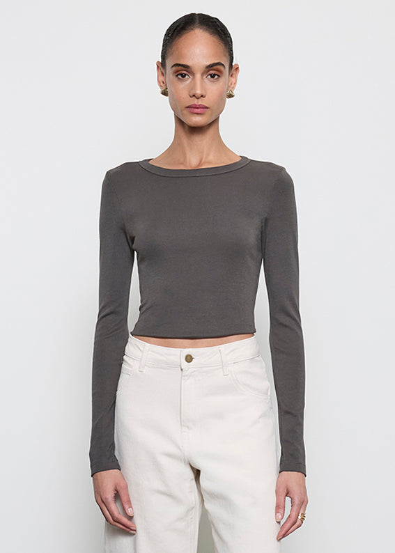 Supima Baby Rib L/S Cropped Top | Slate