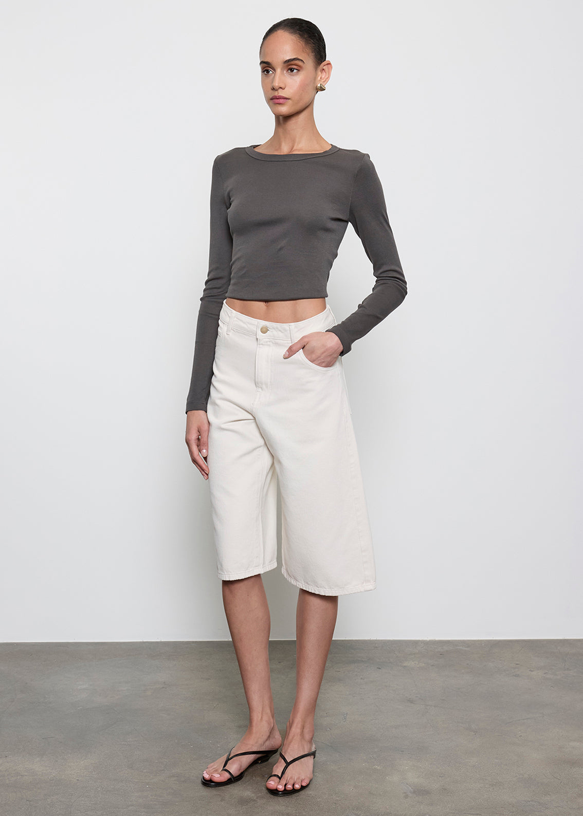 Supima Baby Rib L/S Cropped Top | Slate