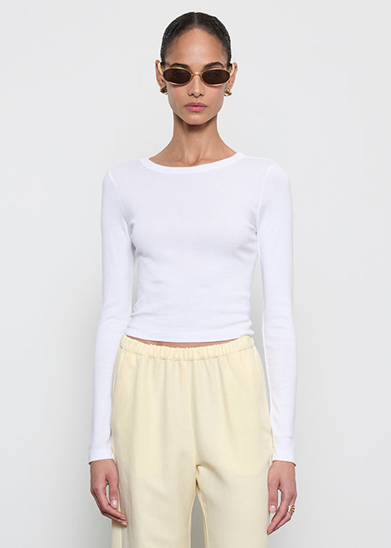 Supima Baby Rib L/S Cropped Top | White