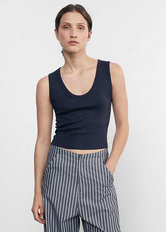 Supima Baby Rib Cropped Fitted U Tank | Indigo