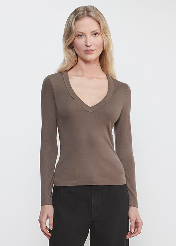 Supima Cotton New Classic L/S V-Neck | Mushroom