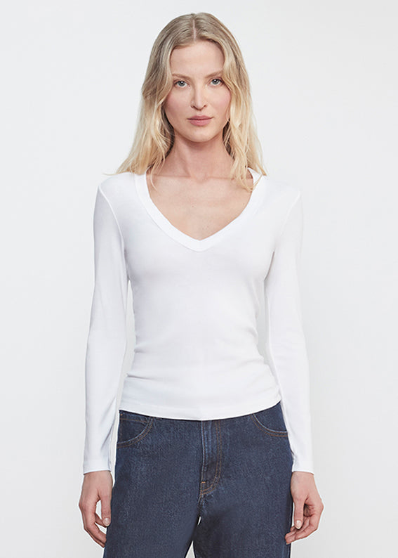 Supima Cotton New Classic L/S V-Neck | White