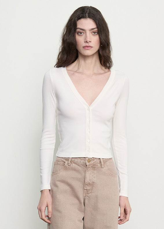 Supima Cotton New Classic V-neck Cardigan | Cloud