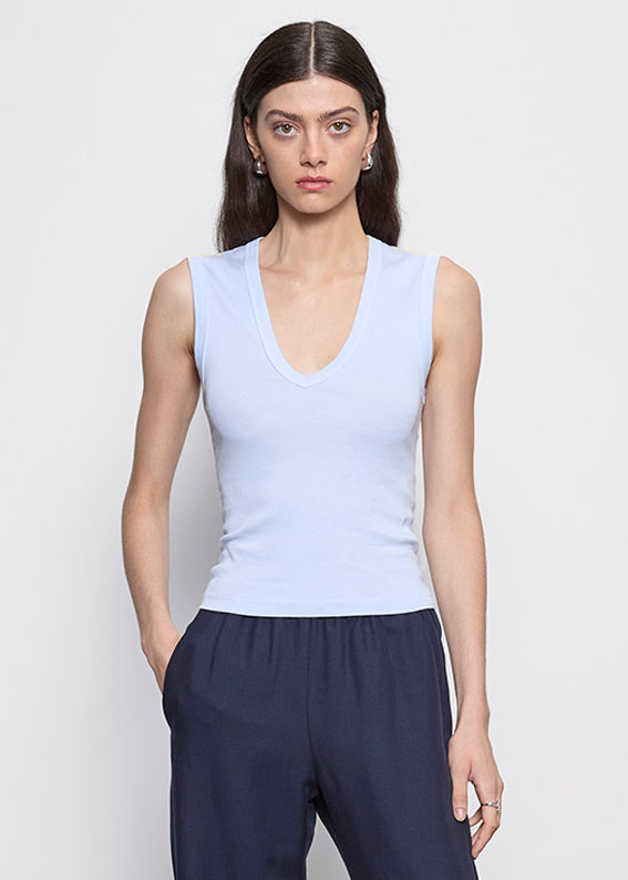 Supima Cotton Sleeveless V | Pale Blue
