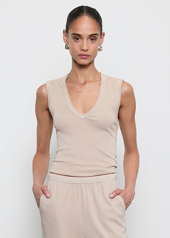 Supima Cotton Sleeveless V | Stone
