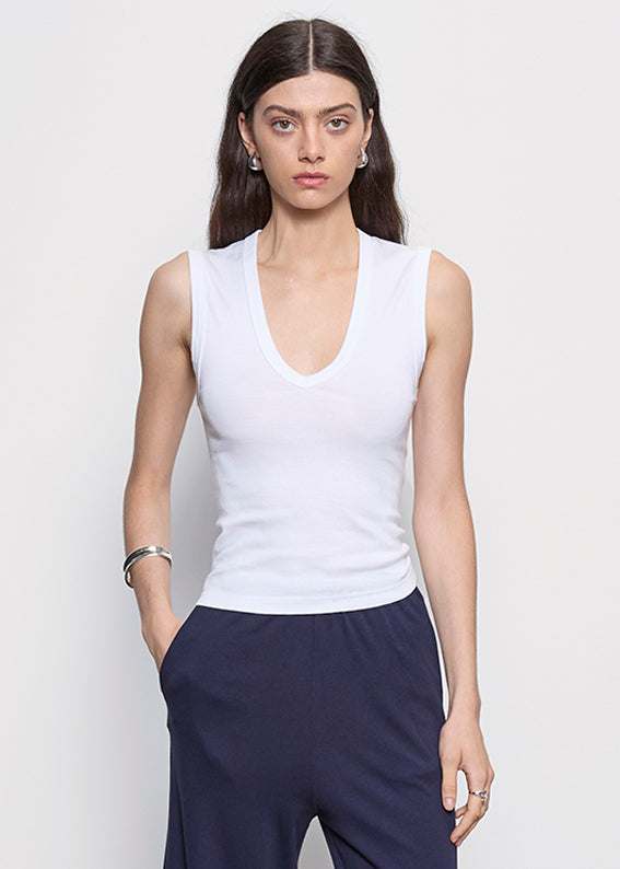 Supima Cotton Sleeveless V | White