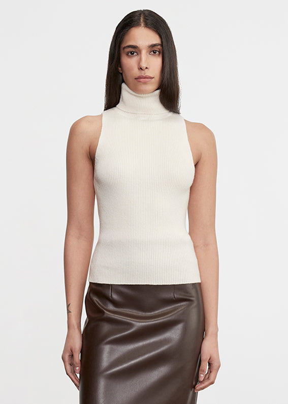Cashmere Sleeveless Sweater | Chalk