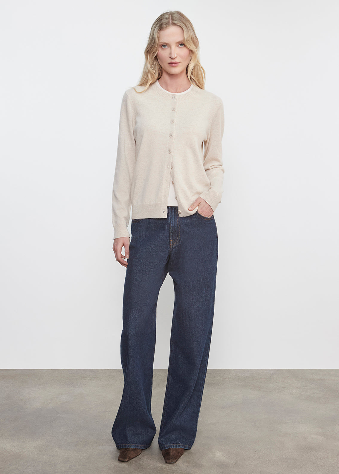 Cashmere Crew Cardigan | Alabaster