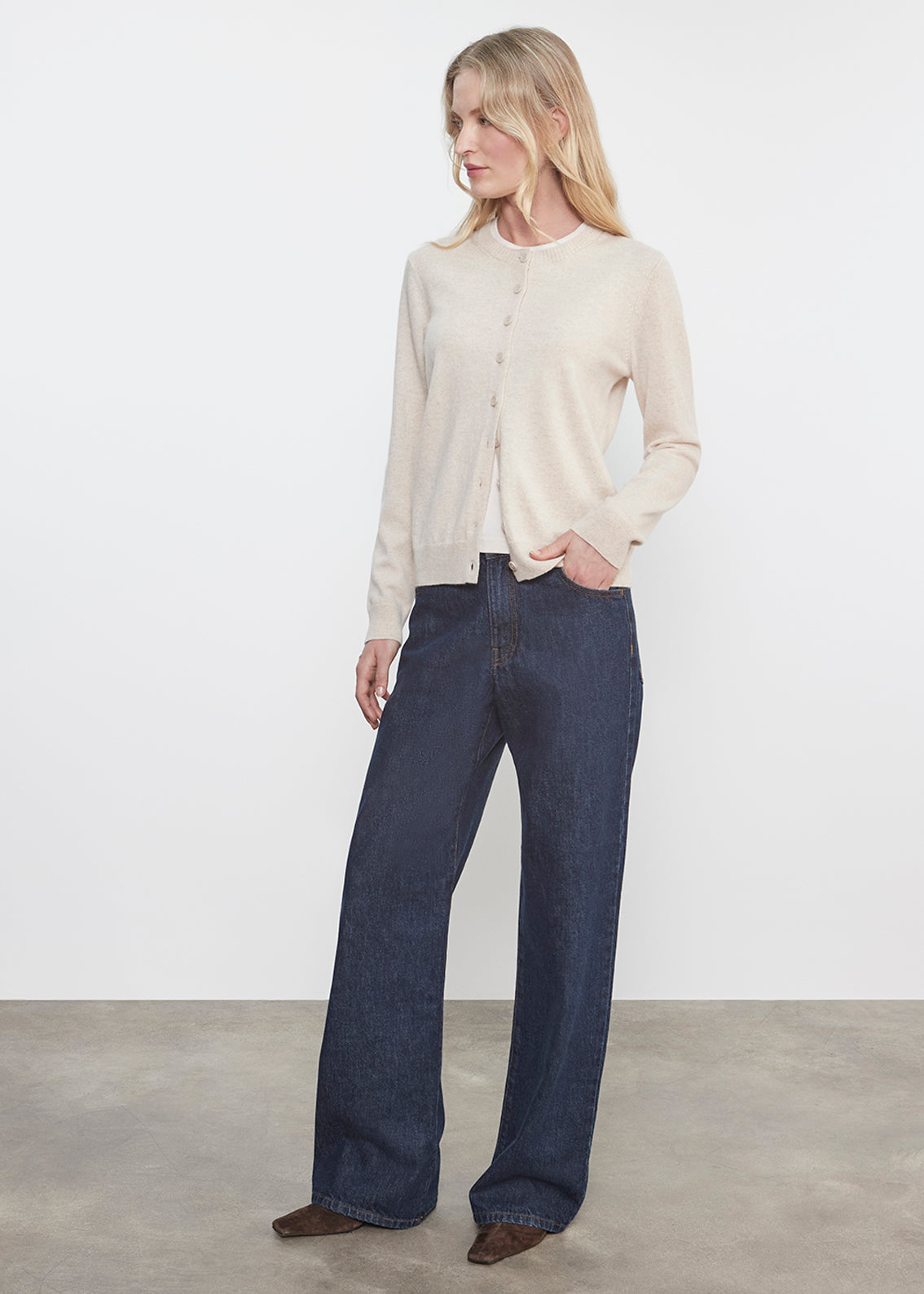 Cashmere Crew Cardigan | Alabaster