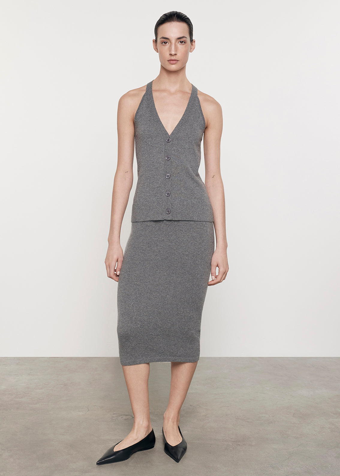 Cashmere V-Neck Halter Cardigan | Thunder